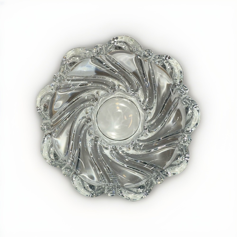 Mikasa Lead Crystal Swirl Votive Candle Holder Clear Glass Scalloped Bowl